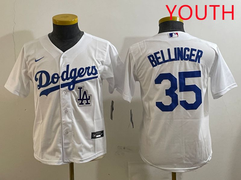 Youth Los Angeles Dodgers 35 Bellinger White Game 2025 Nike MLB Jersey style 2